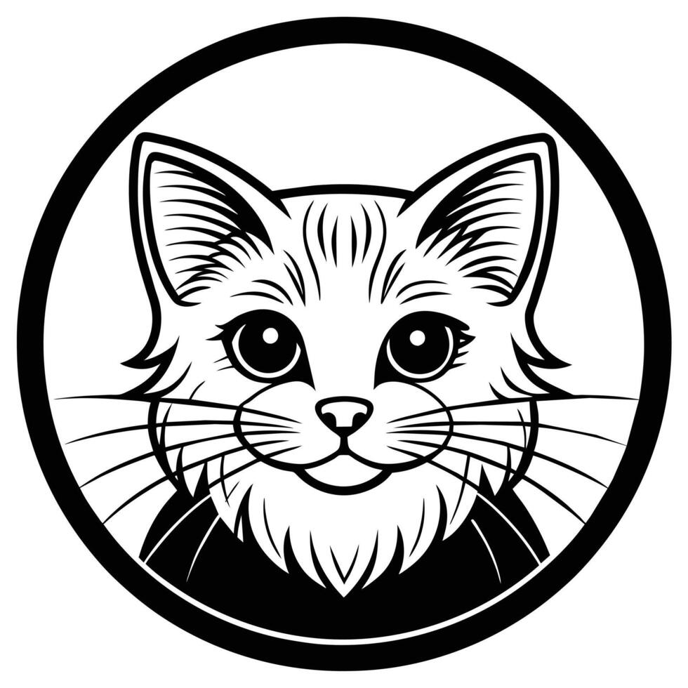 Adorable Cat Icon Drawing in Circle Logo Style vector