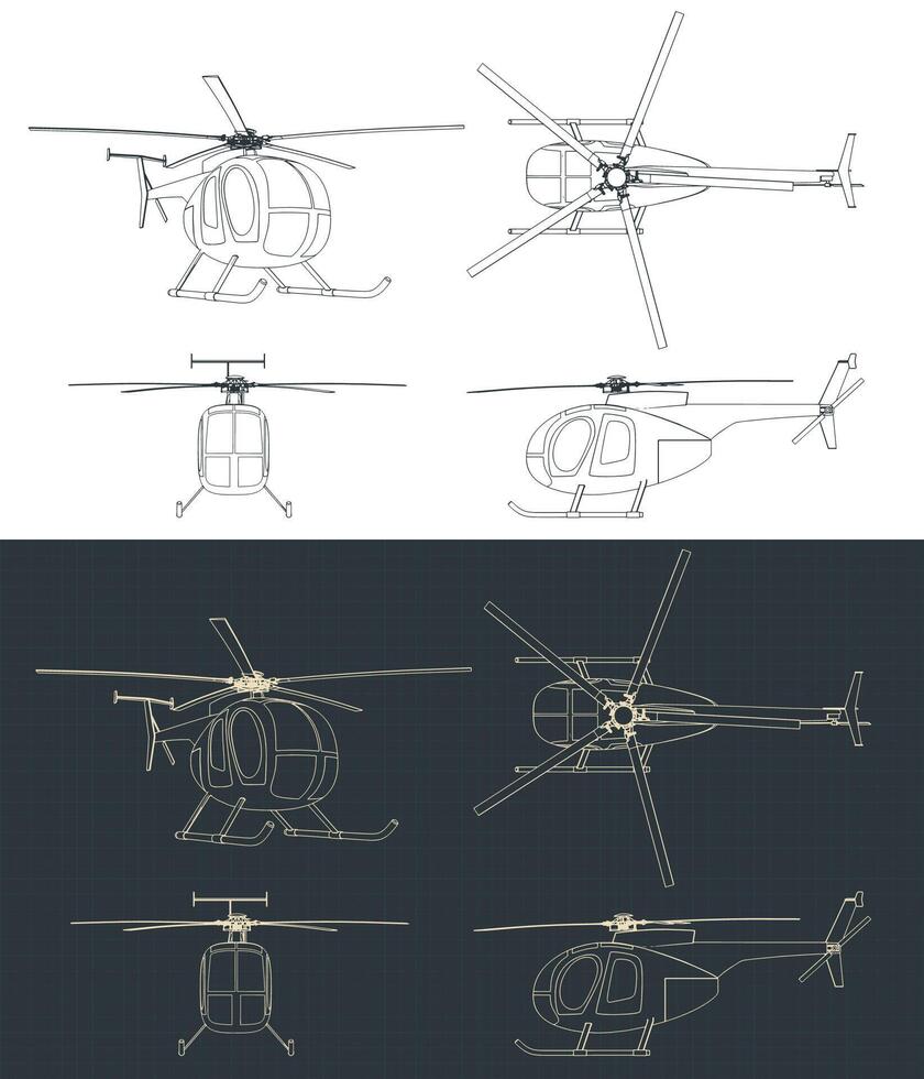 Light multi-purpose helicopter blueprint vector