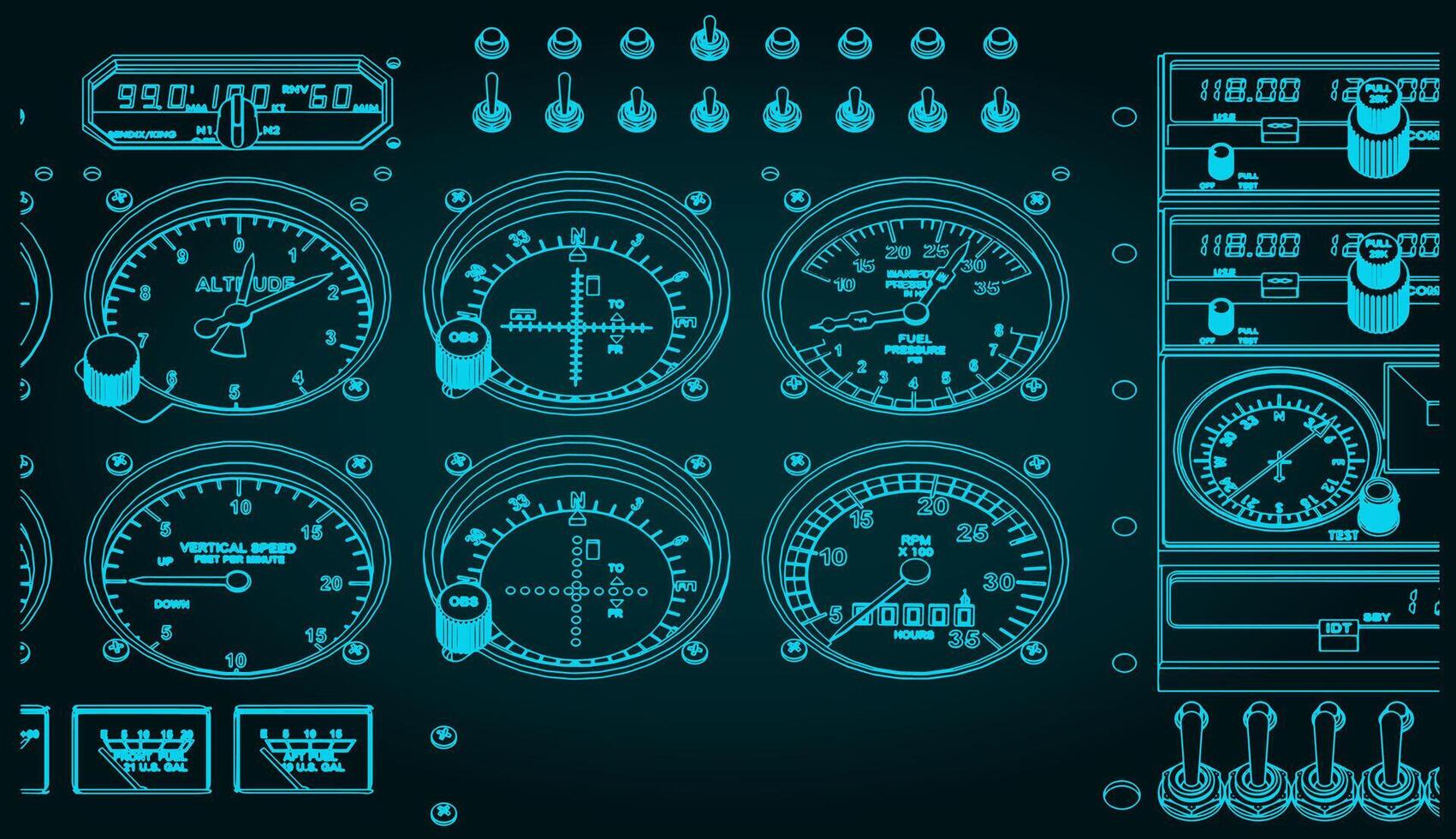 Airplane control panel close up vector