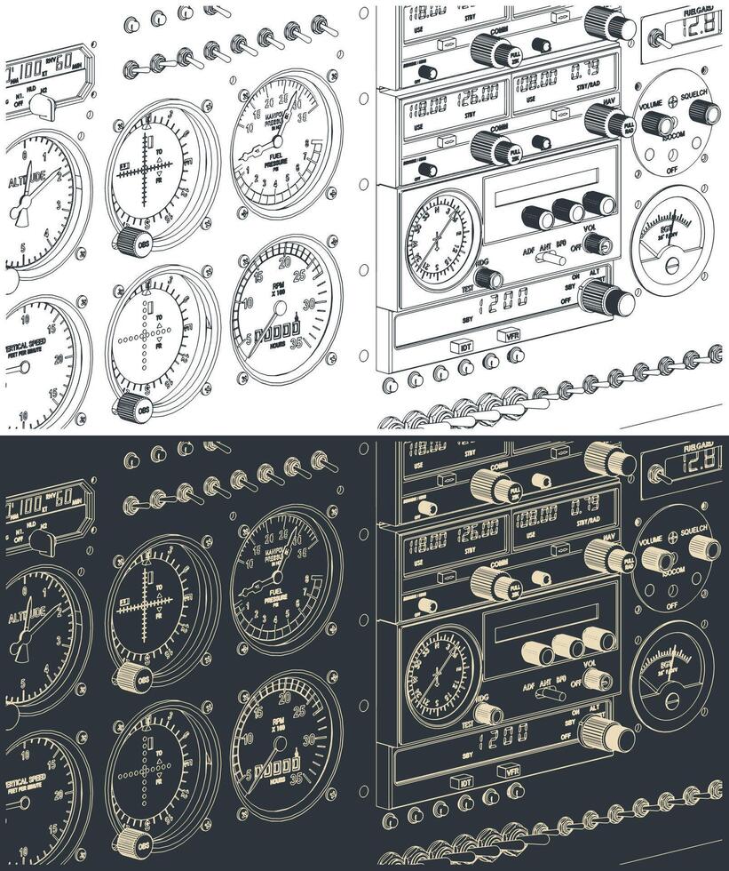 Airplane control panel illustrations vector