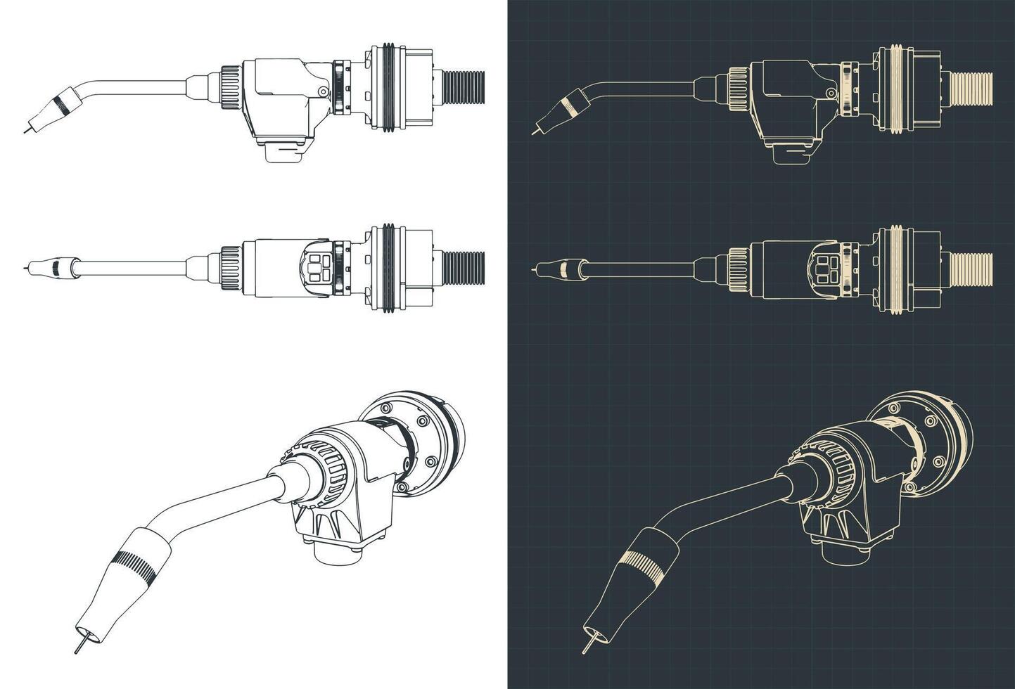 Welding torch for welding robot blueprints vector