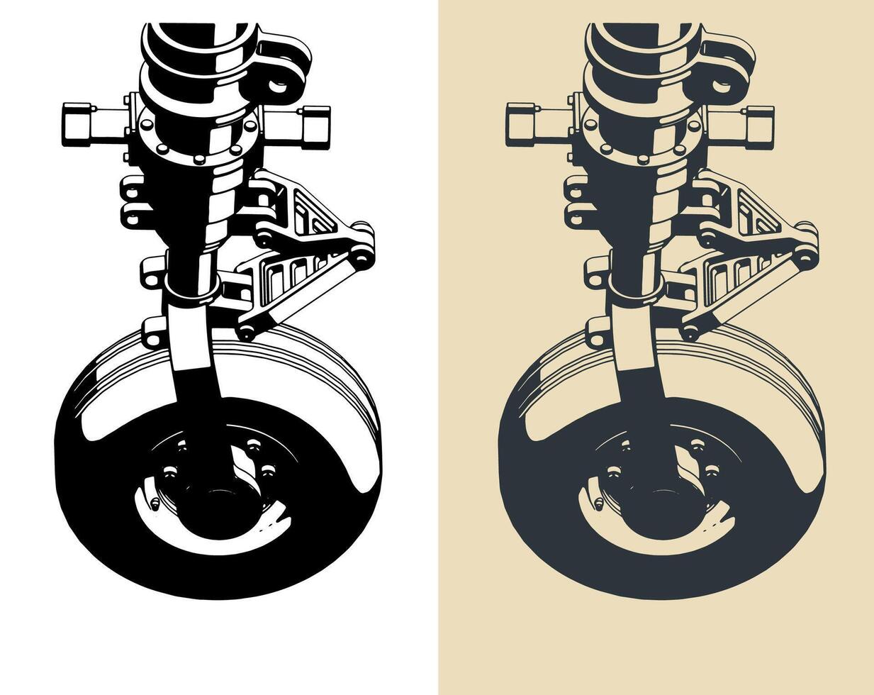 Aircraft nose landing gear close-up vector