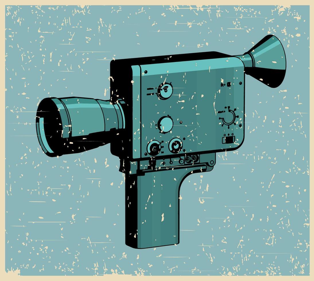 Hand-held film vintage movie camera retro poster vector