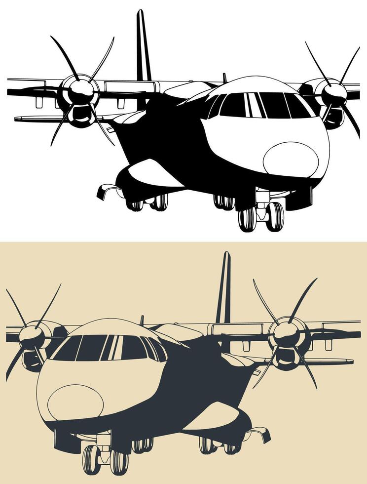 Turboprop transport aircraft illustrations close-up vector