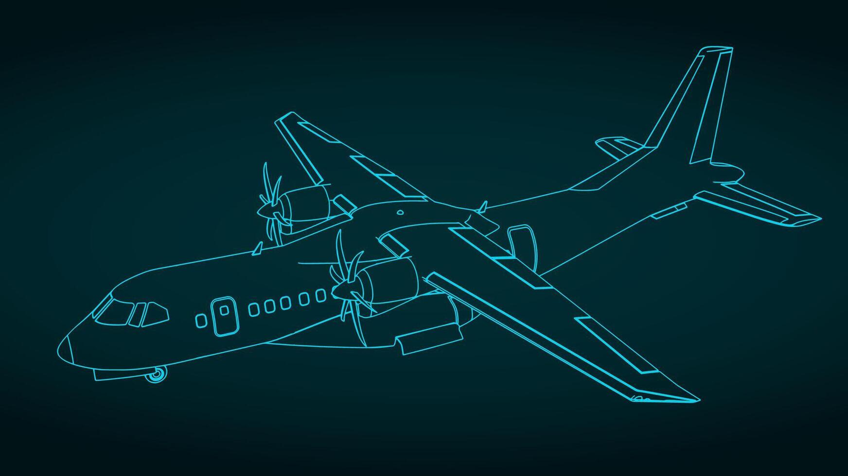 Turboprop transport aircraft sketch vector