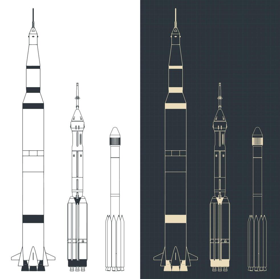 Launch vehicles blueprints vector