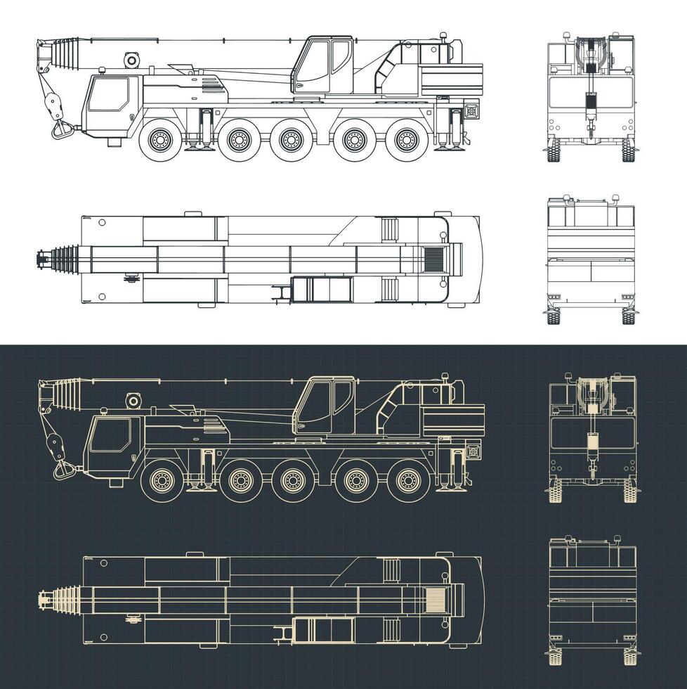 Mobile crane blueprints vector