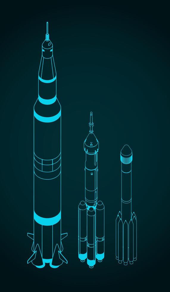 Launch vehicles isometric blueprint vector