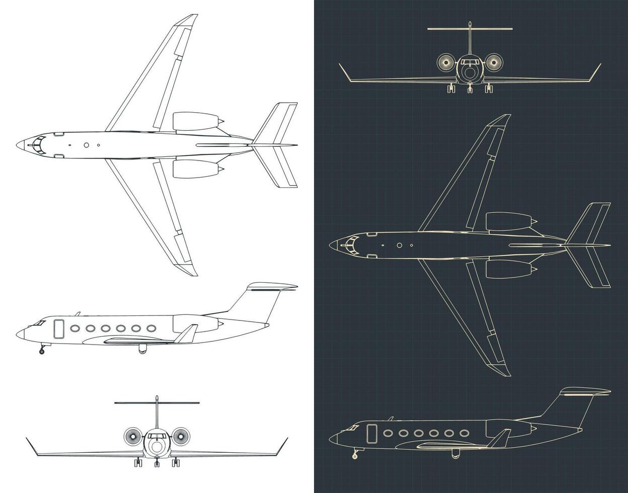 Private business jet blueprints vector