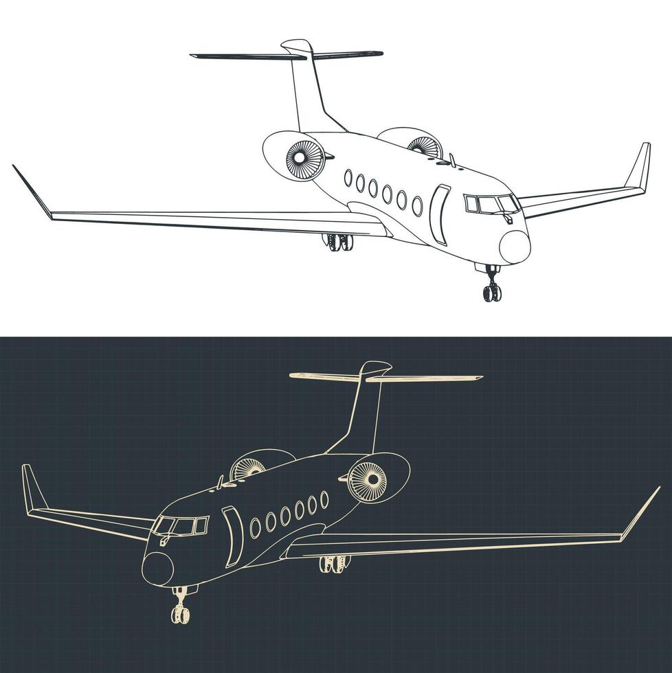Private business jet isometric blueprints vector