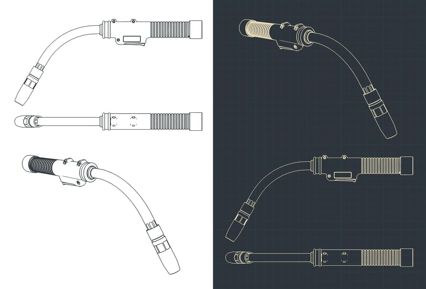 Welding torch isometric blueprints vector