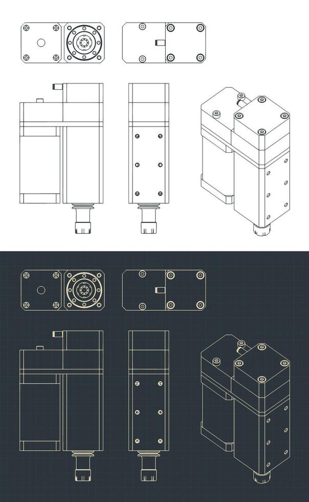CNC router head blueprints vector