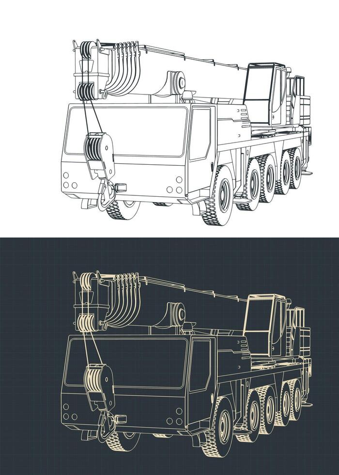 Mobile crane drawings vector
