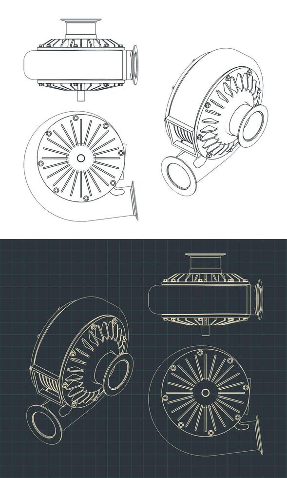 Turbo pump blueprints vector