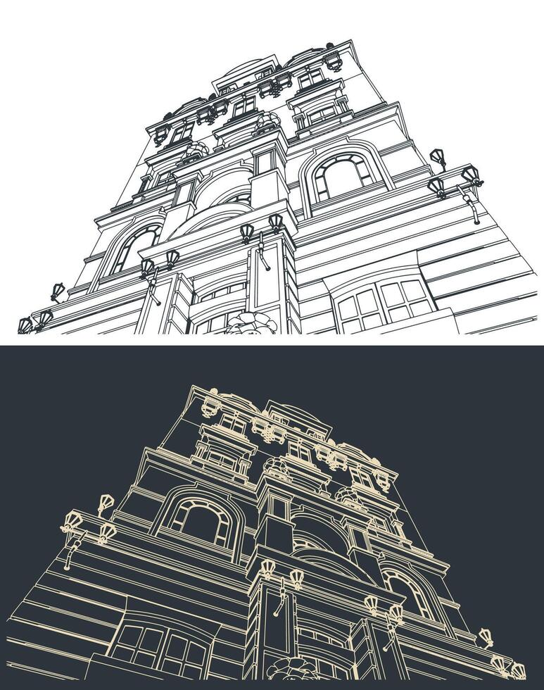 Victorian building facade illustrations vector