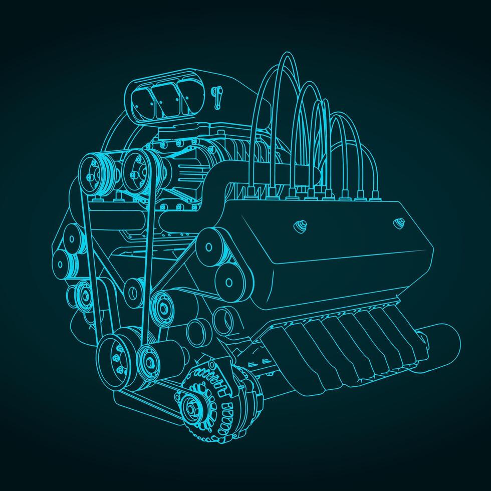 Turbocharged engine sketch vector