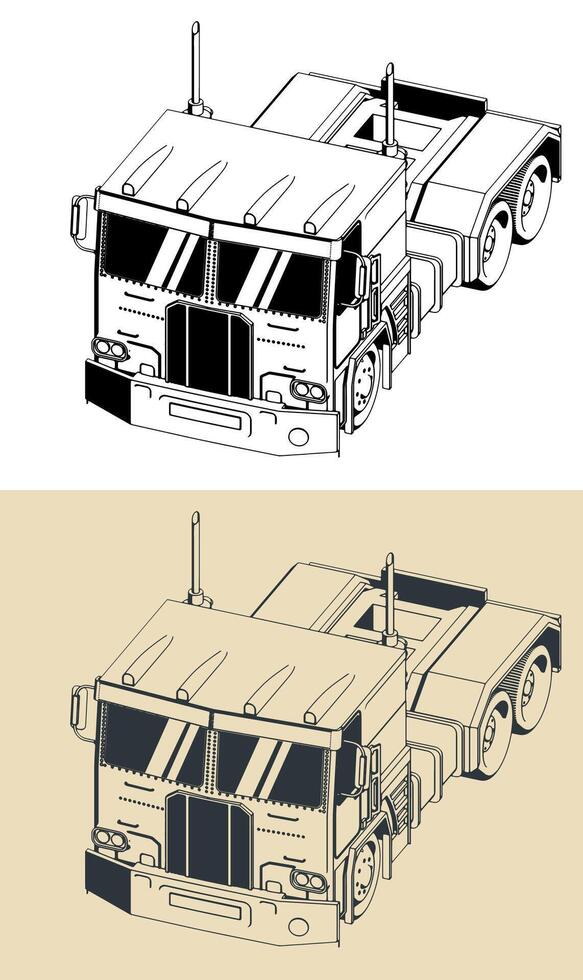 Truck tractor isometric illustrations vector