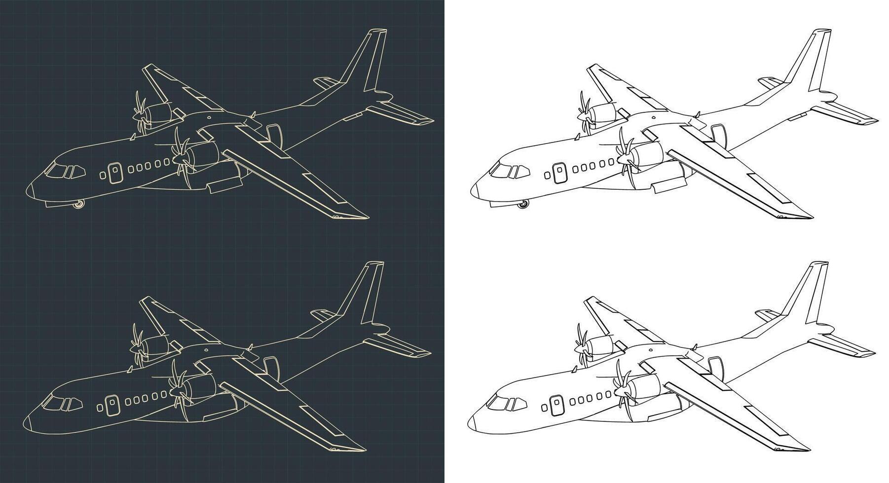 Turboprop transport aircraft blueprints vector