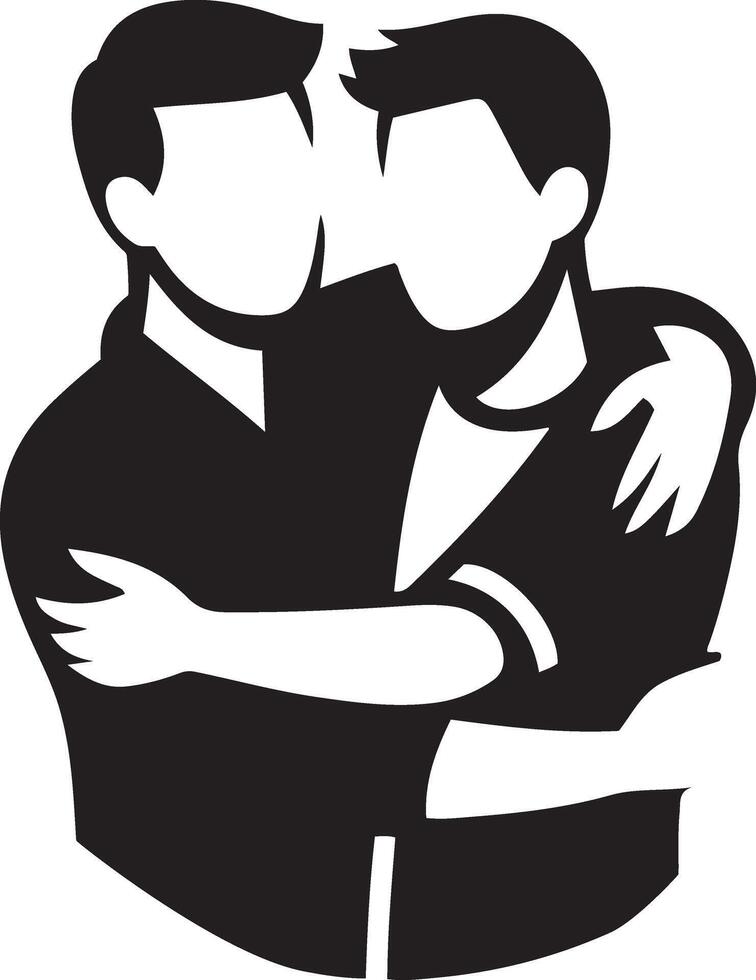 Two boys hugging. Silhouette illustration of two friends hugging for International Friendship Day. vector