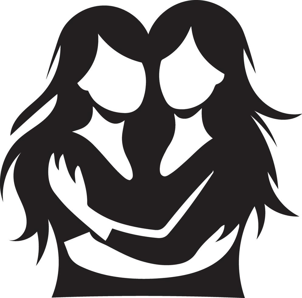 Two girls hugging. Silhouette illustration of two girl friends hugging for International Friendship Day. vector