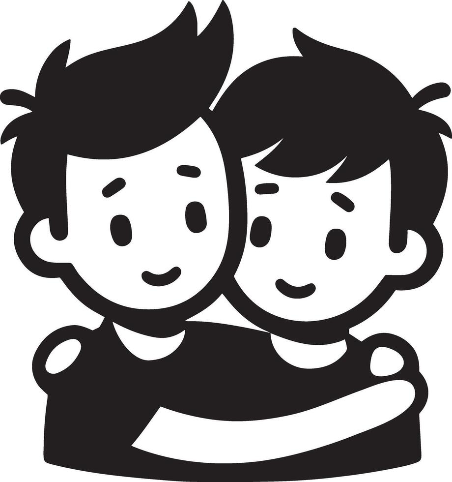 Two boys hugging. Silhouette illustration of two friends hugging for International Friendship Day. vector