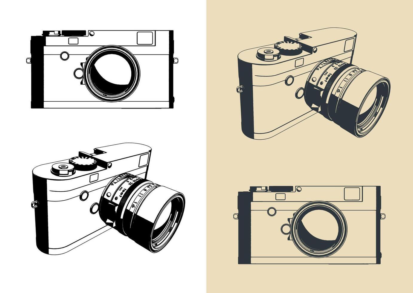 Mirrorless rangefinder camera illustrations vector