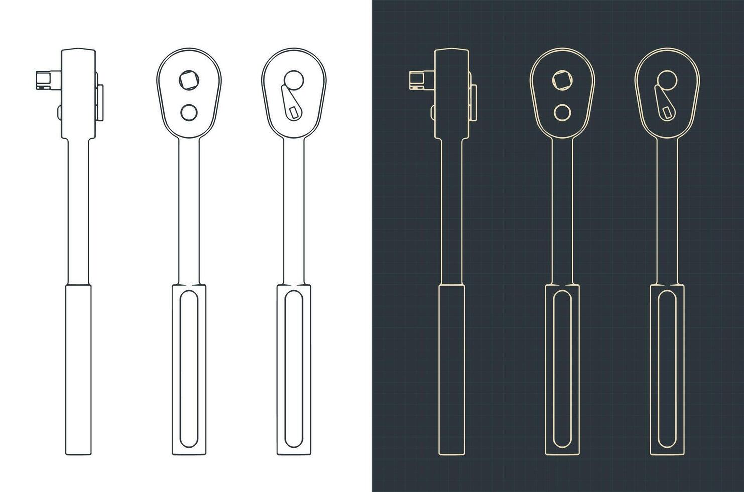 Ratchet key blueprints vector