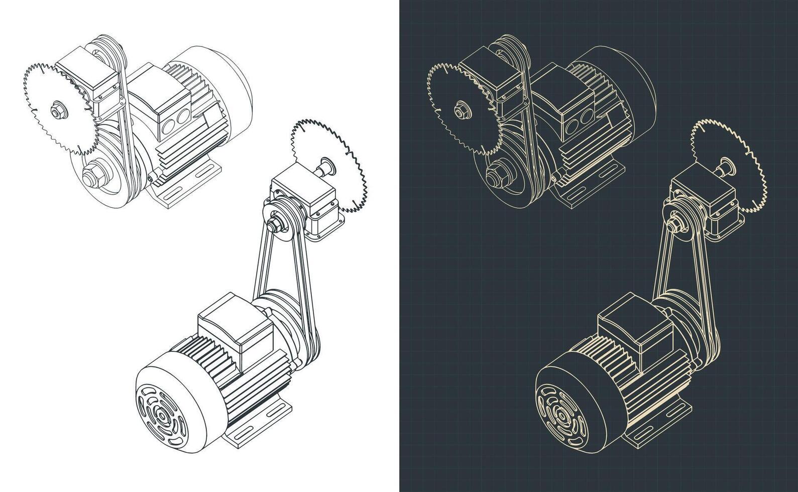 Circular saw machine isometric blueprints vector