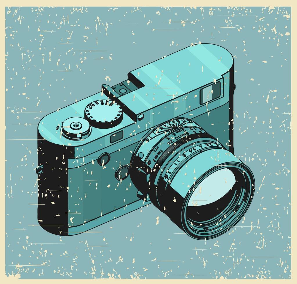Mirrorless rangefinder camera retro poster vector