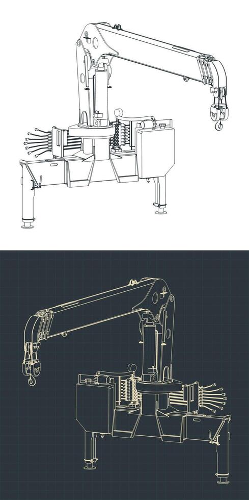 Mobile truck mounted crane blueprints vector