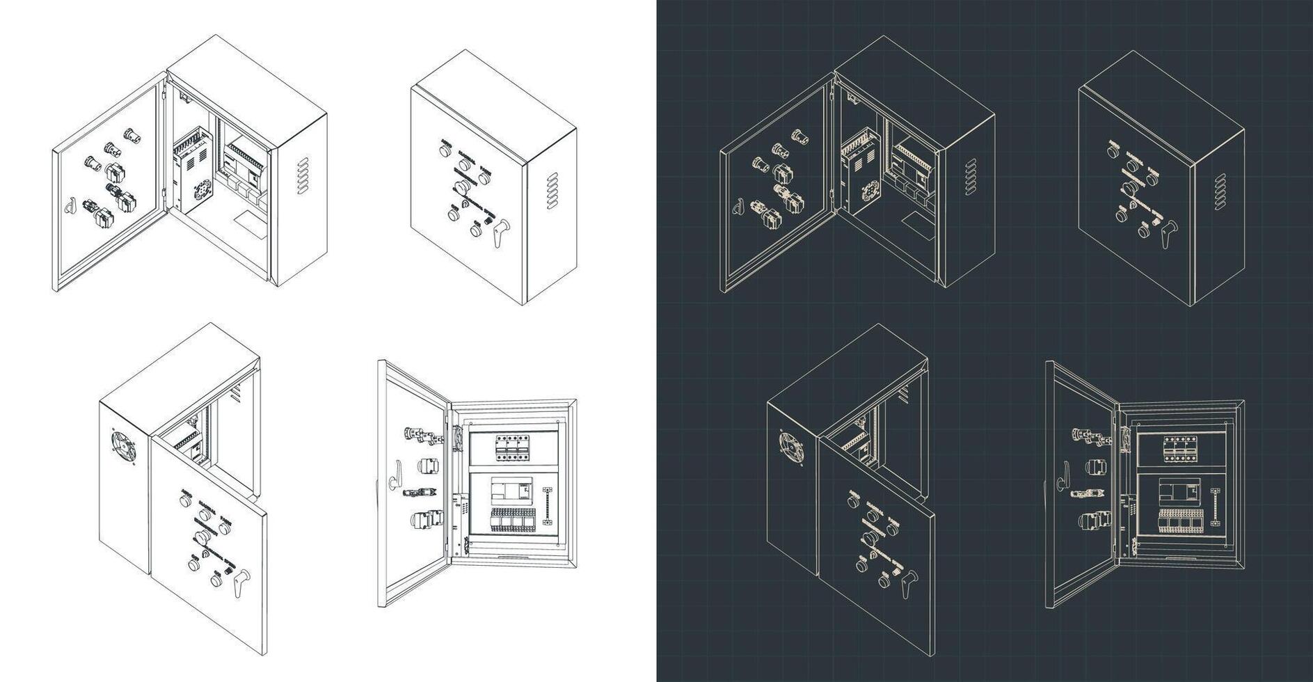 Electrical cabinet isometric blueprints vector