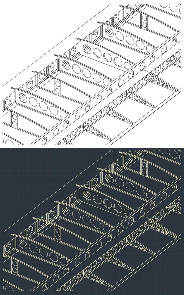 Aircraft wing structure blueprints vector
