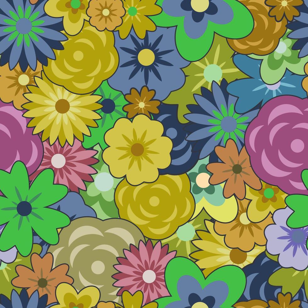 seamless pattern hand drawn groovy floral vector