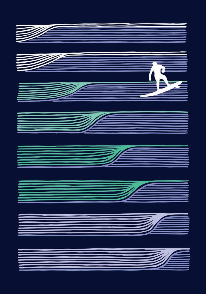 Hand drawn sketch style illustration of a sequence of ocean waves. vector
