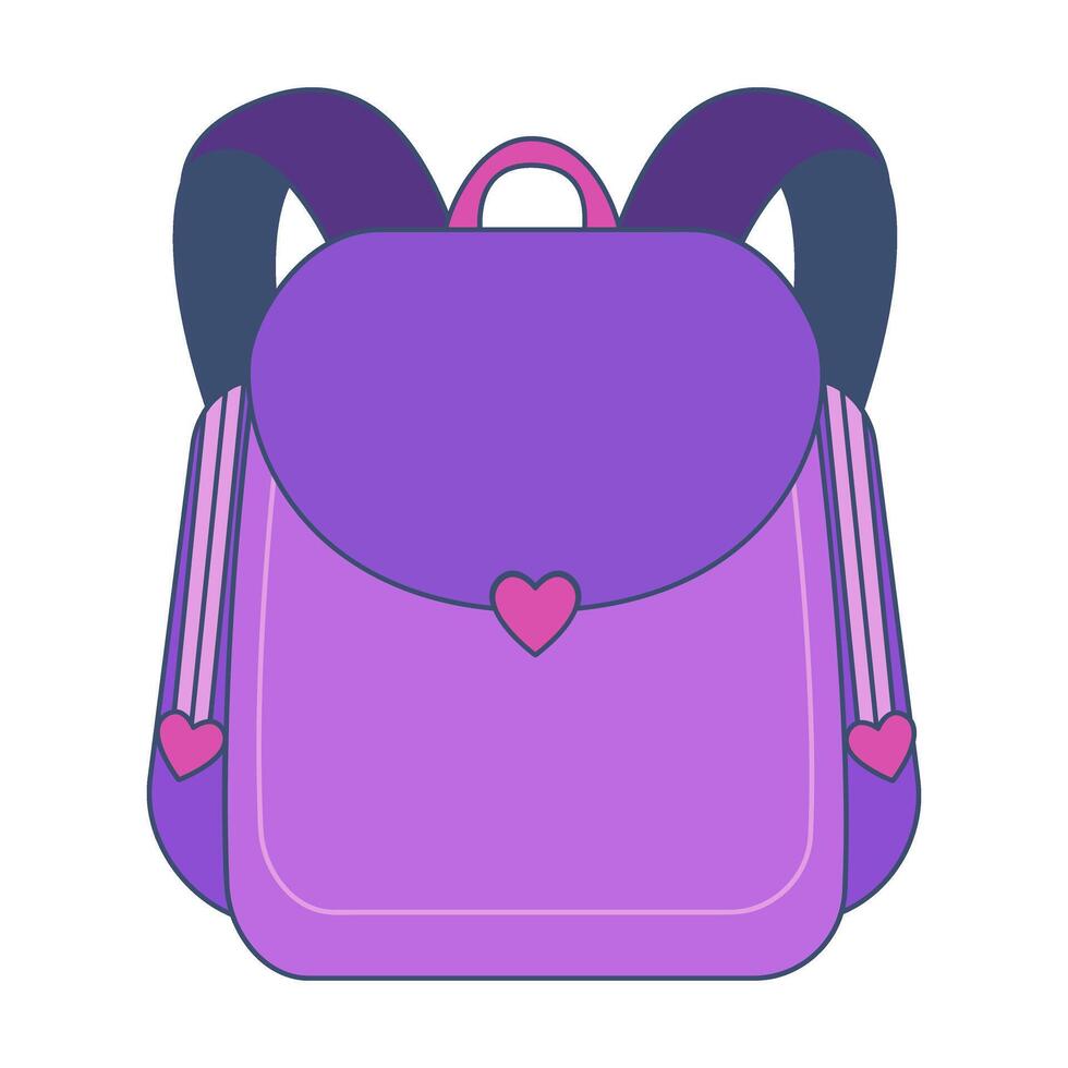 Purple school backpack illustration isolated on transparent background vector