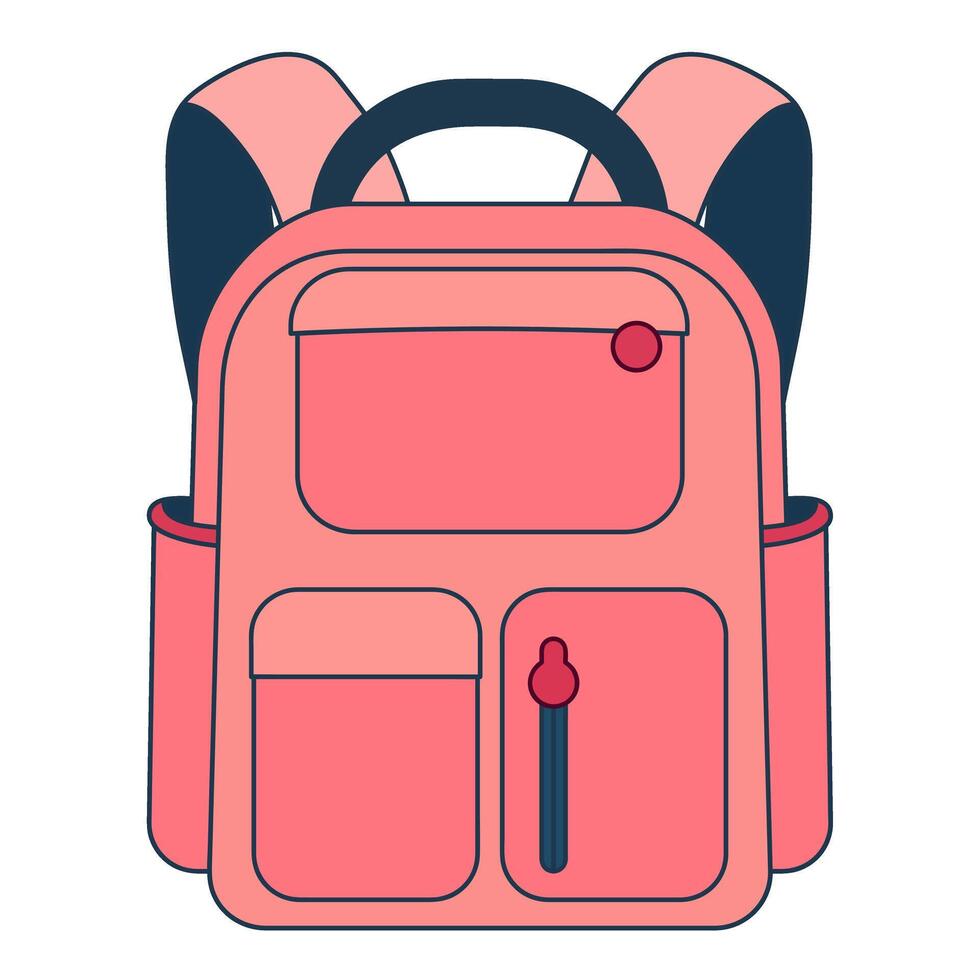 Pink school backpack illustration isolated on transparent background vector