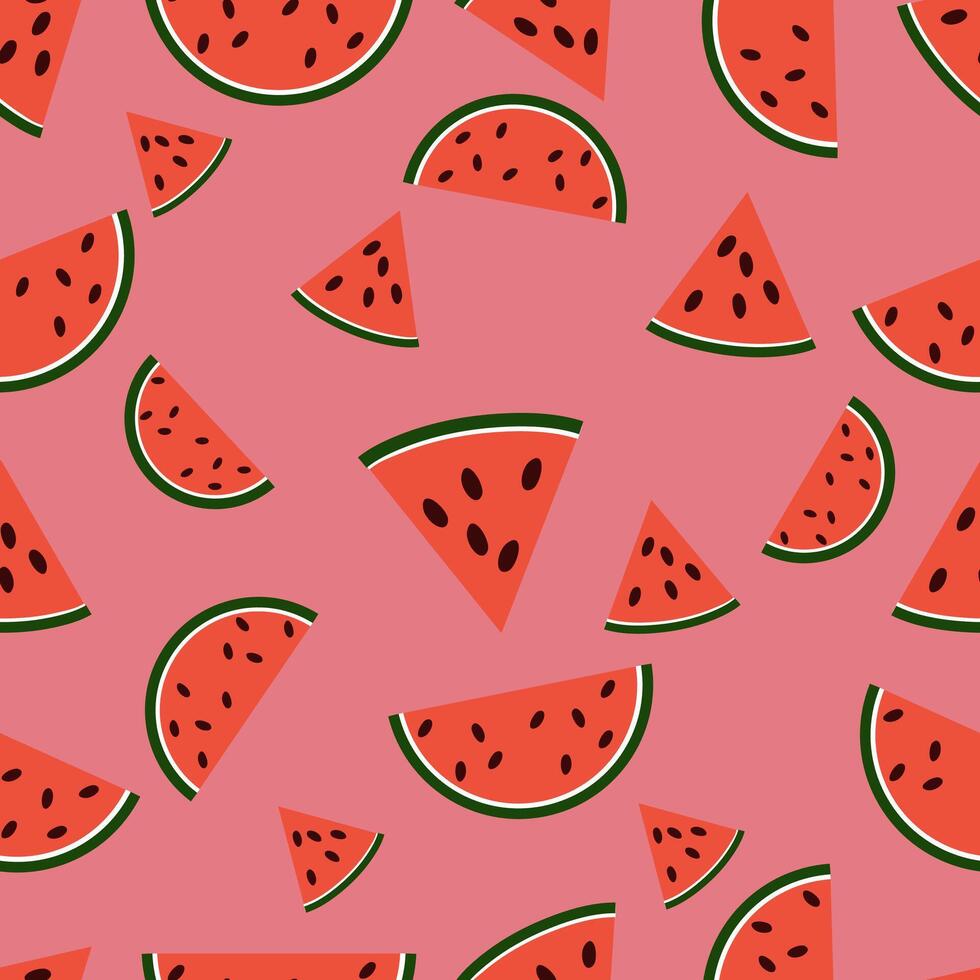 Pink watermelon seamless pattern, Summer fresh background vector