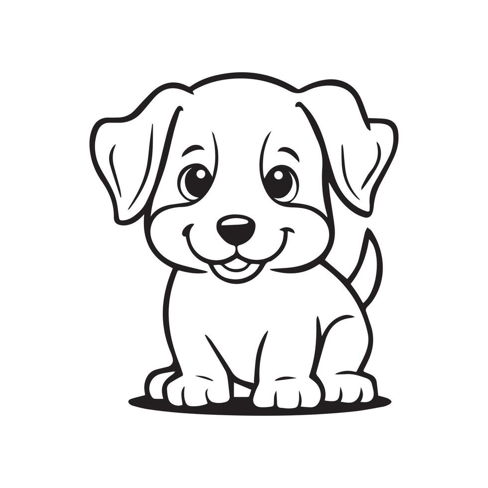 Coloring Book Page with Dog, Coloring page outline of a cute dog vector