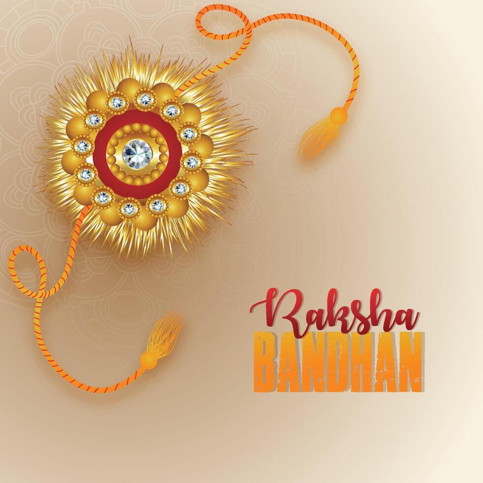 Indian festival happy raksha bandhan celebration card with realistic golden rakhi vector