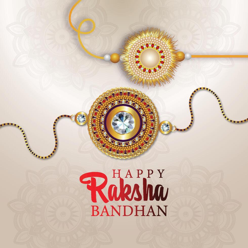 Happy rakhi celebration greeting card with crystal rakhi vector