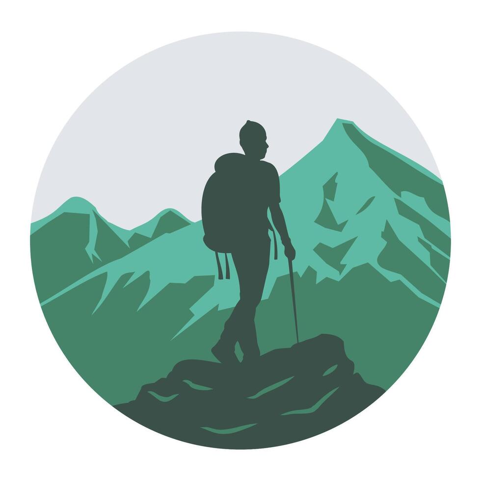 illustration of man walking to the mountain vector