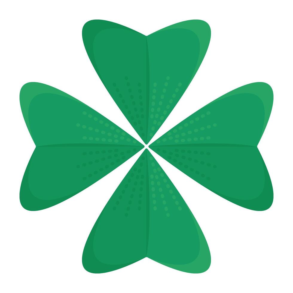 Four-leaf clover single leaf, the symbol of Saint Patrick Day and Ireland, irish illustration in green color vector