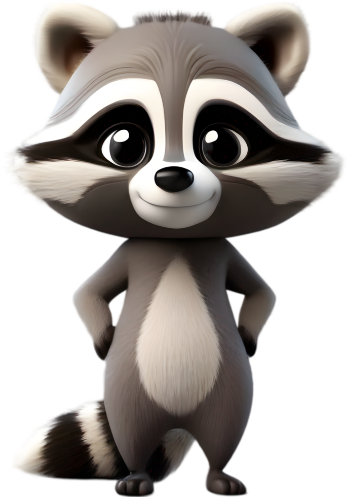 Adorable cartoon raccoon steals hearts with mischievous charm. AI-generated. png