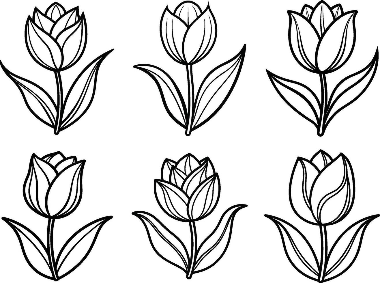 A set of tulip flower line art design vector