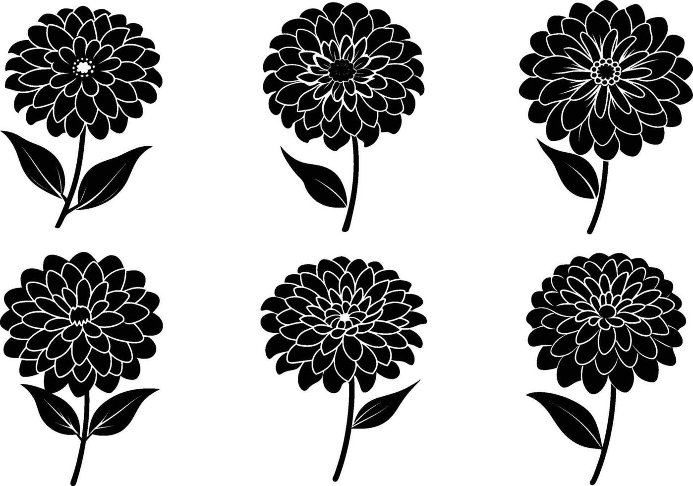 set of silhouettes of flowers vector