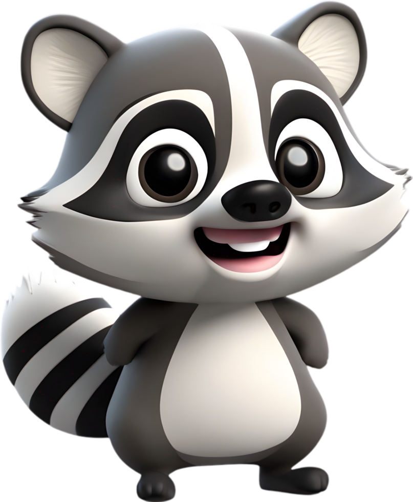 Adorable cartoon raccoon steals hearts with mischievous charm. AI-generated. png
