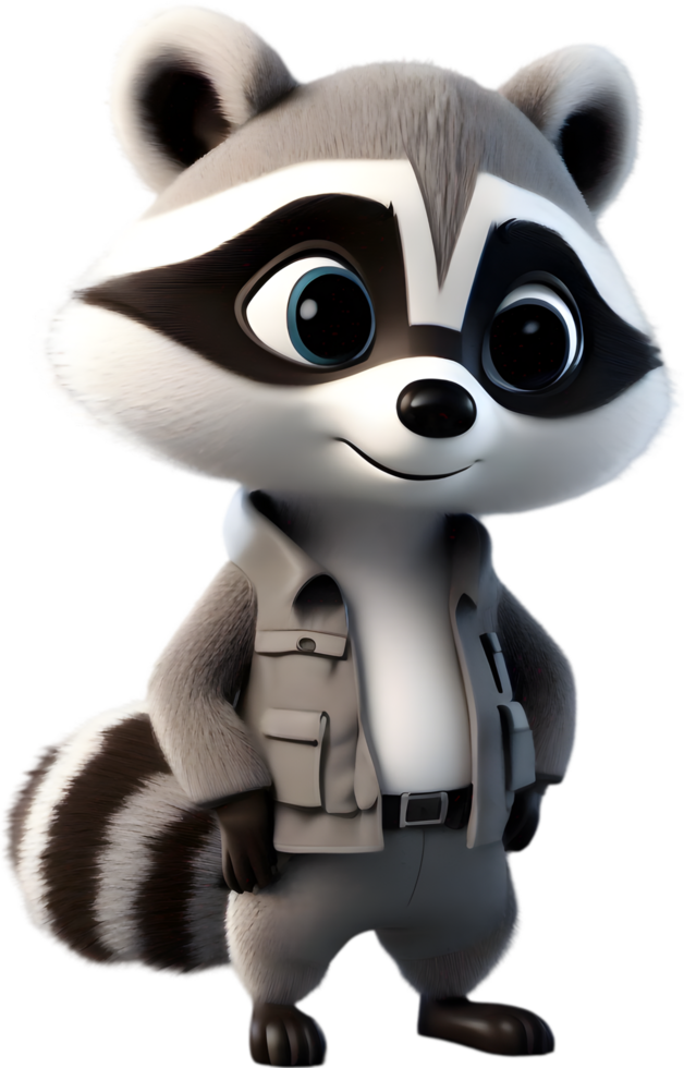 Adorable cartoon raccoon steals hearts with mischievous charm. AI-generated. png