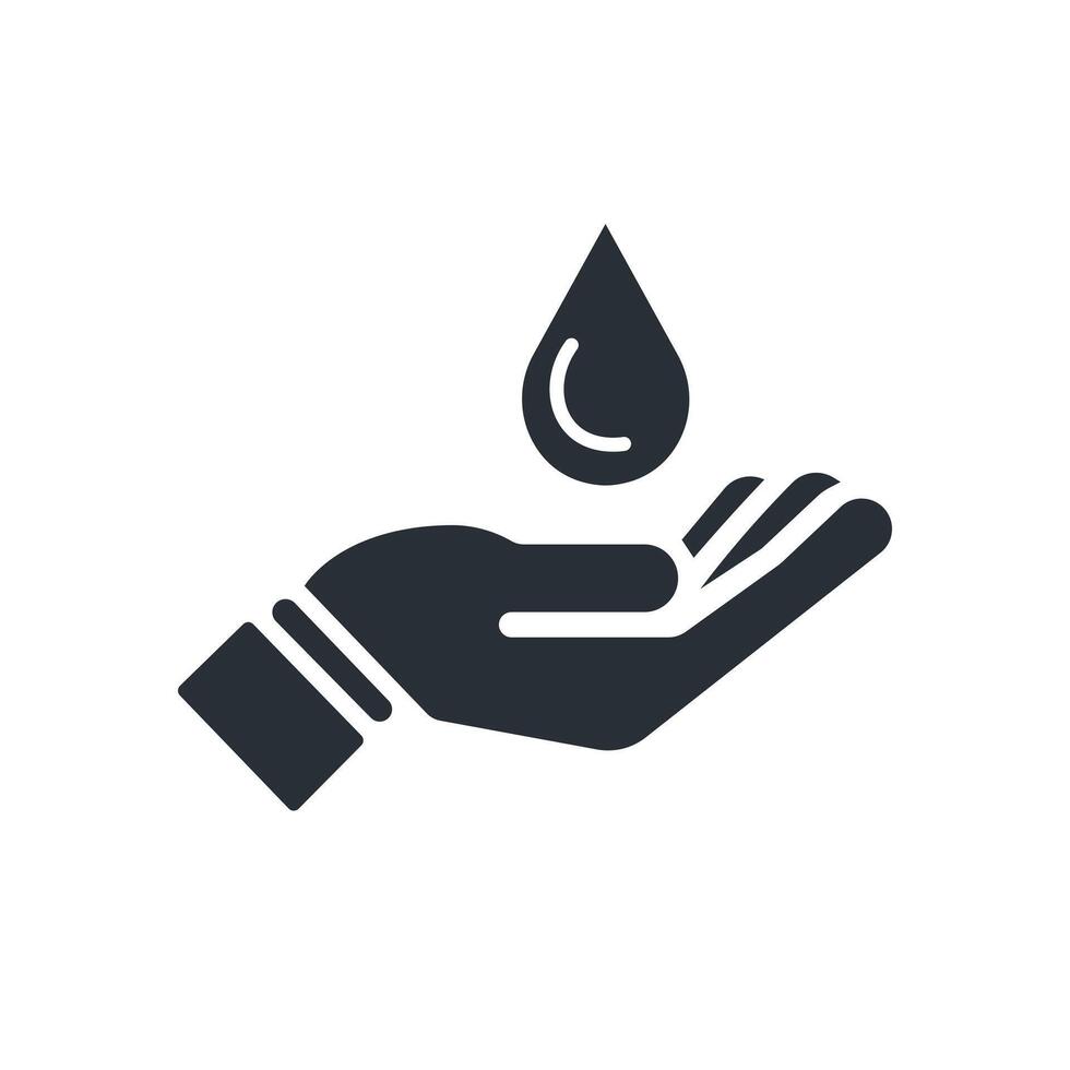 Hand with water drop. Save water icon. vector