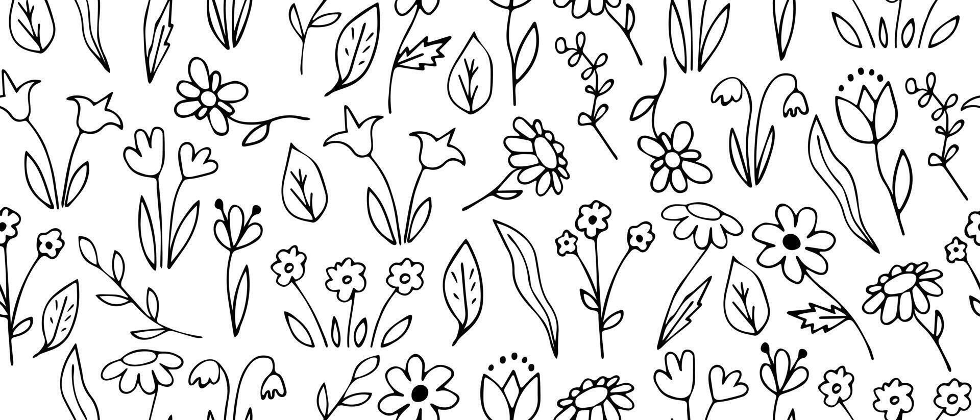 Seamless doodle flowers pattern. Beautiful seamless pattern with hand drawn flowers. vector