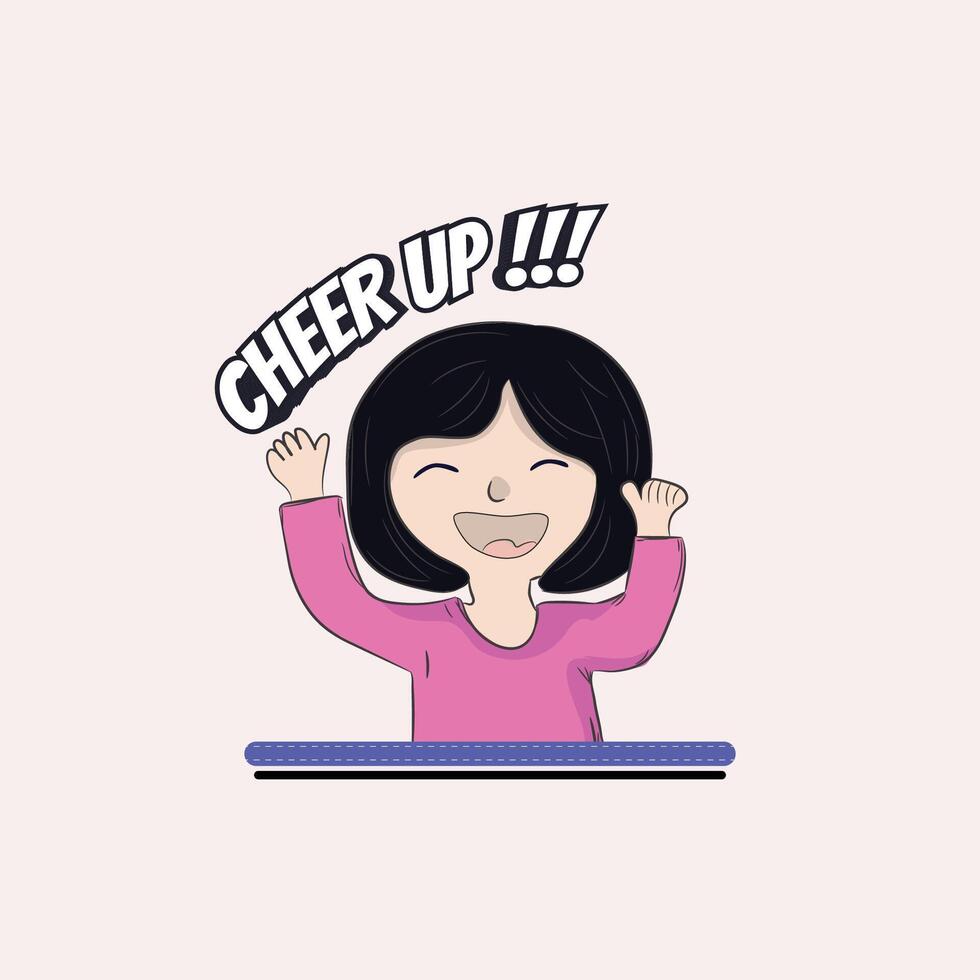 A girl is holding his arms up in the air and smiling vector